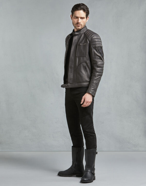 Apex Rider men's black biker leather jacket - front