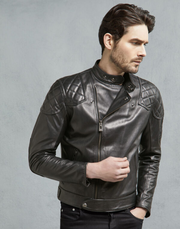 Black Thunder men's black biker leather jacket - RustTale