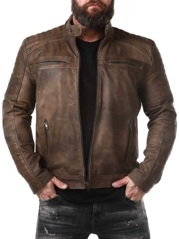 Chestnut Rider brown biker leather jacket - side view
