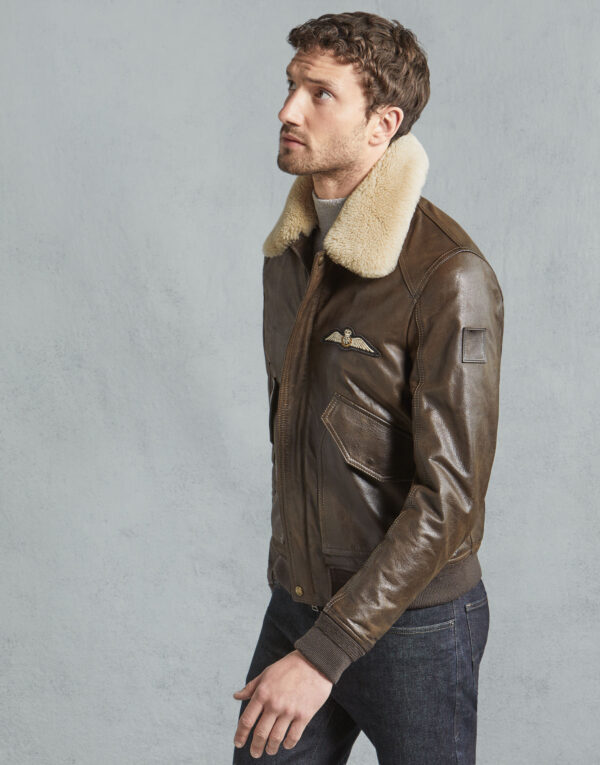 Cognac Horizon brown leather bomber jacket - side view