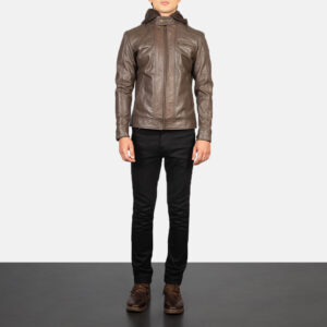 Hector men's brown hooded biker leather jacket - RustTale