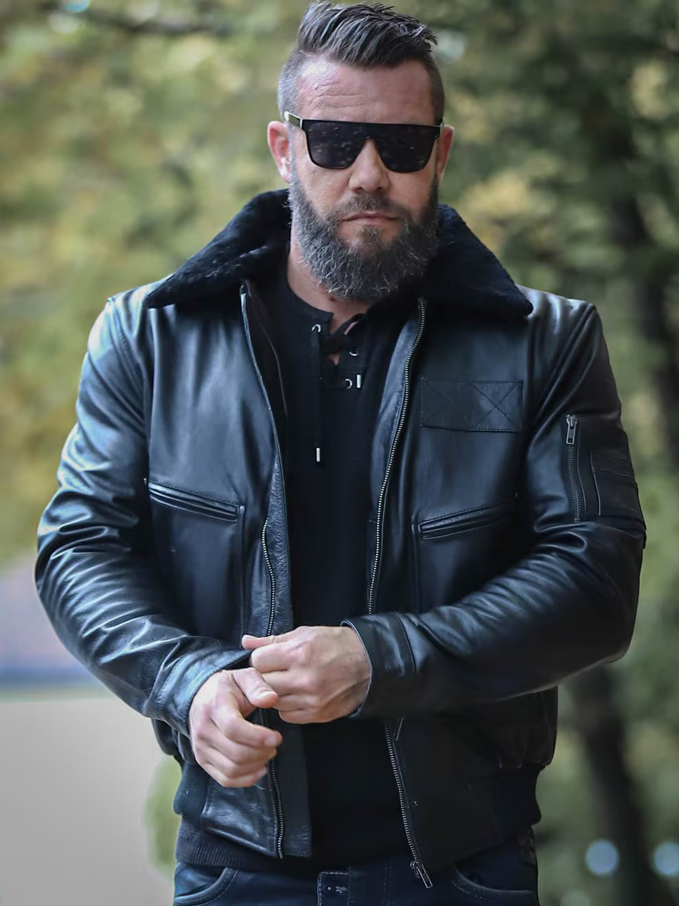 Premium black leather bomber jacket by RustTale