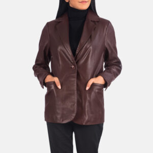 Crimson Charm women's maroon leather blazer - RustTale