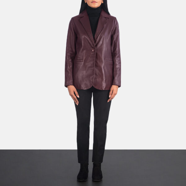 Crimson Charm women's maroon leather blazer - front