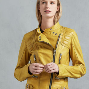 Golden Blaze women's yellow biker leather jacket - RustTale
