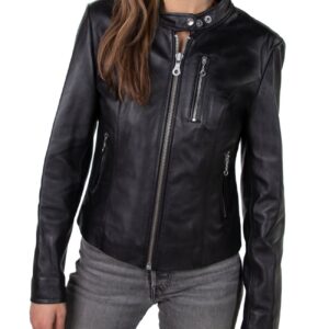 Shadow Luxe women's black biker leather jacket - RustTale